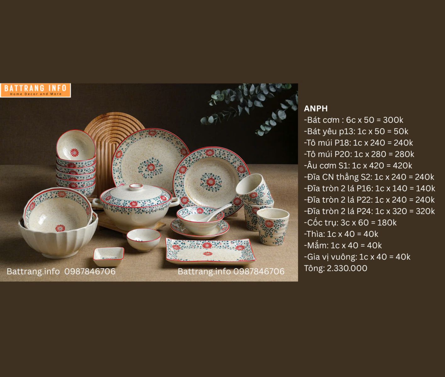 BỘ ĐỒ ĂN HOA DÂY ĐỎ 2330