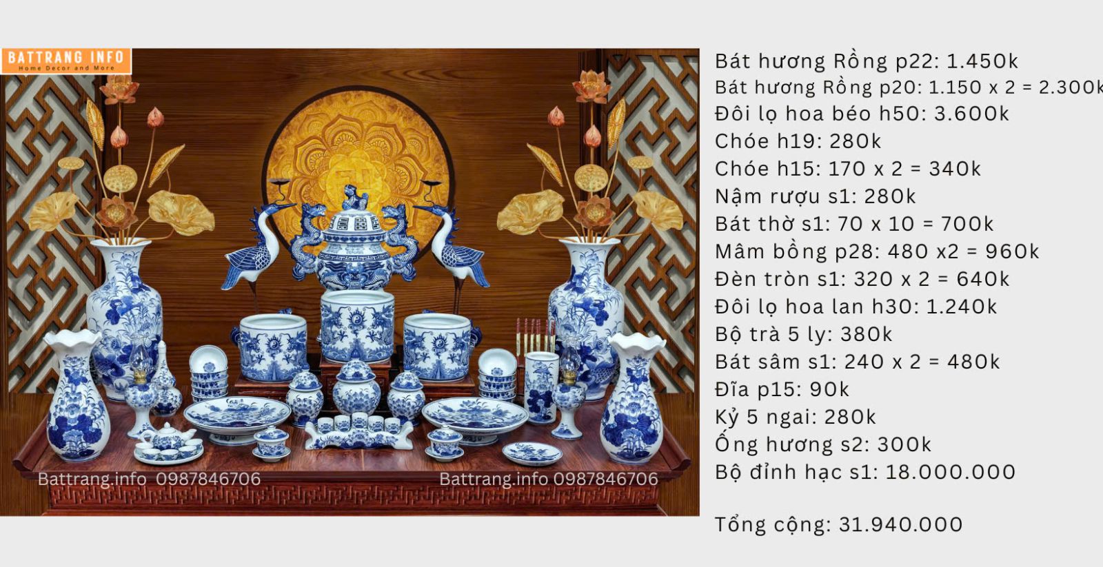 Bộ Đồ Thờ Bát Tràng Cao Cấp – Kinh Nghiệm Chọn Mua, Phân Loại Và Những Điều Người Mới Cần Biết