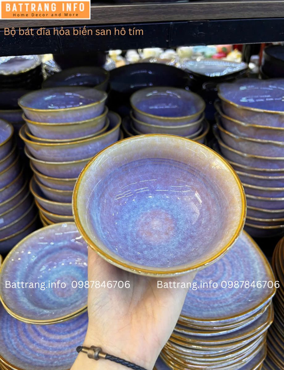 BÁT CƠM MEN HOẢ BIẾN TÍM
