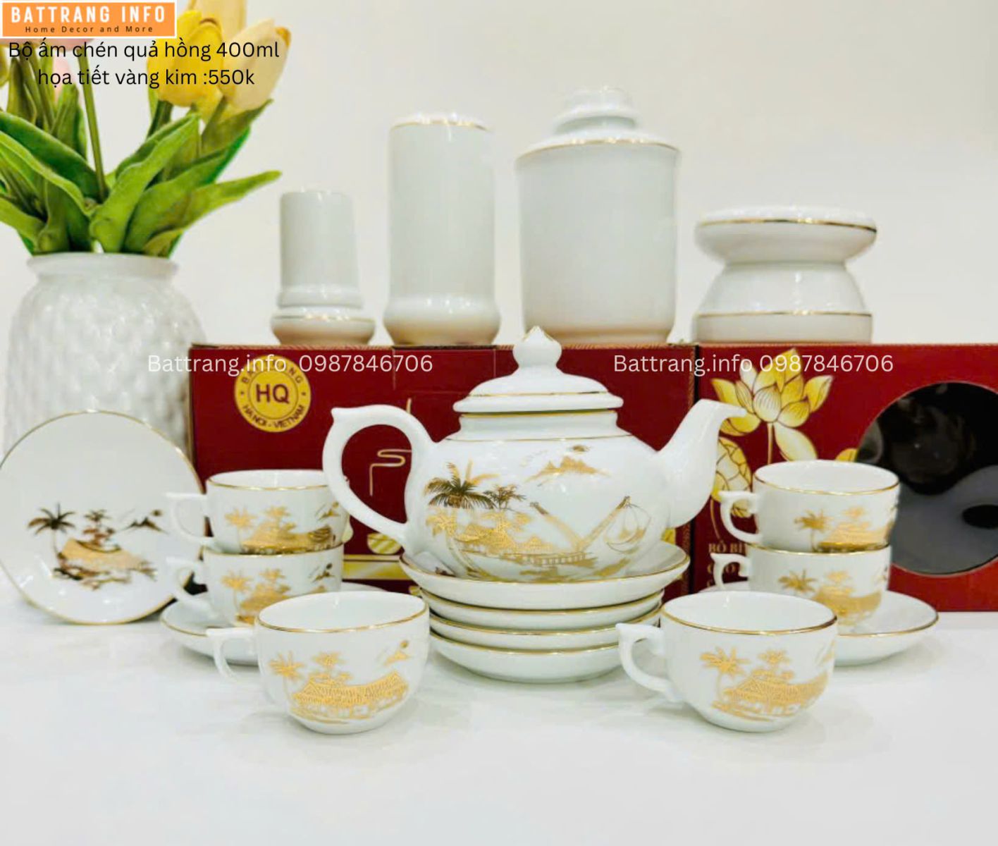 ẤM CHÉN QUẢ HỒNG SƠN THỦY VÀNG KIM 400ML