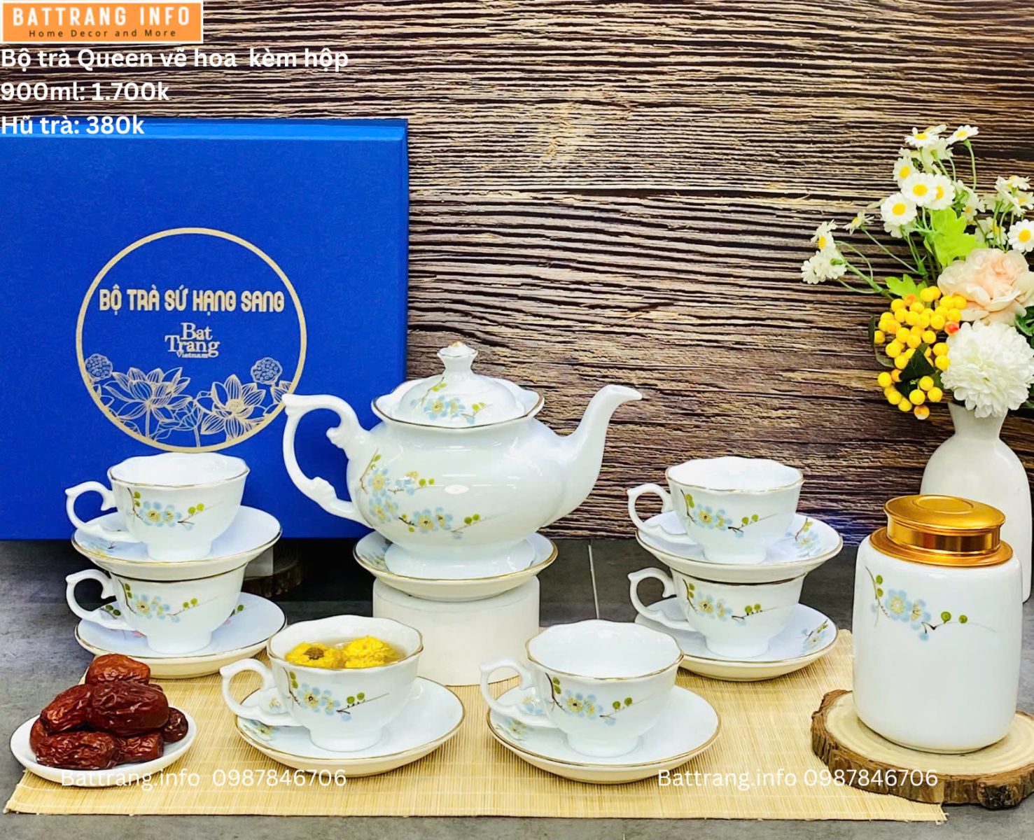 BỘ TRÀ QUEEN VẼ HOA