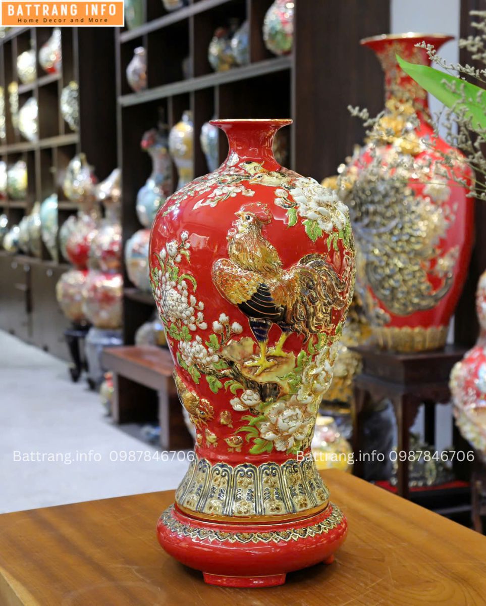 MAI BÌNH KIM KÊ ĐẠI CÁT ĐẮP NỔI VẼ VÀNG 24K SIÊU VIP