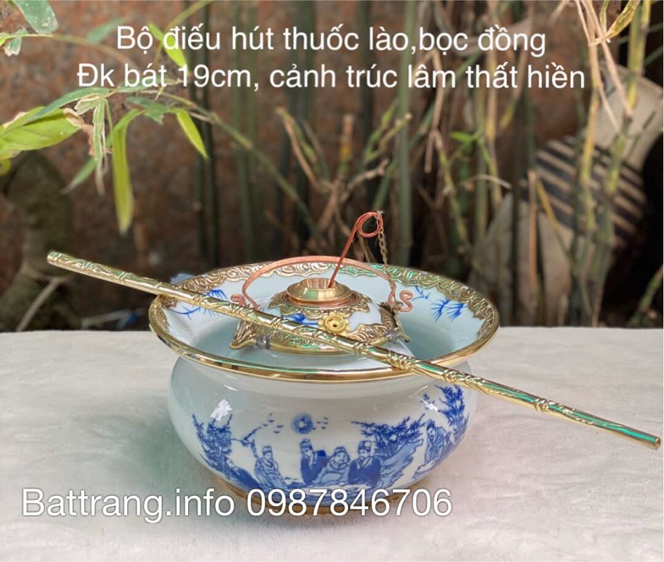 Bộ Điếu Bát Hút Thuốc Lào Bọc Đồng 19cm Cảnh Trúc Lâm Thất Hiền Giá 500.000vnđ