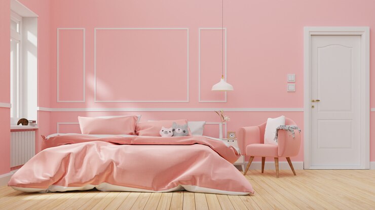 Phòng ngủ sử dụng tông hồng làm màu sắc chủ đạo