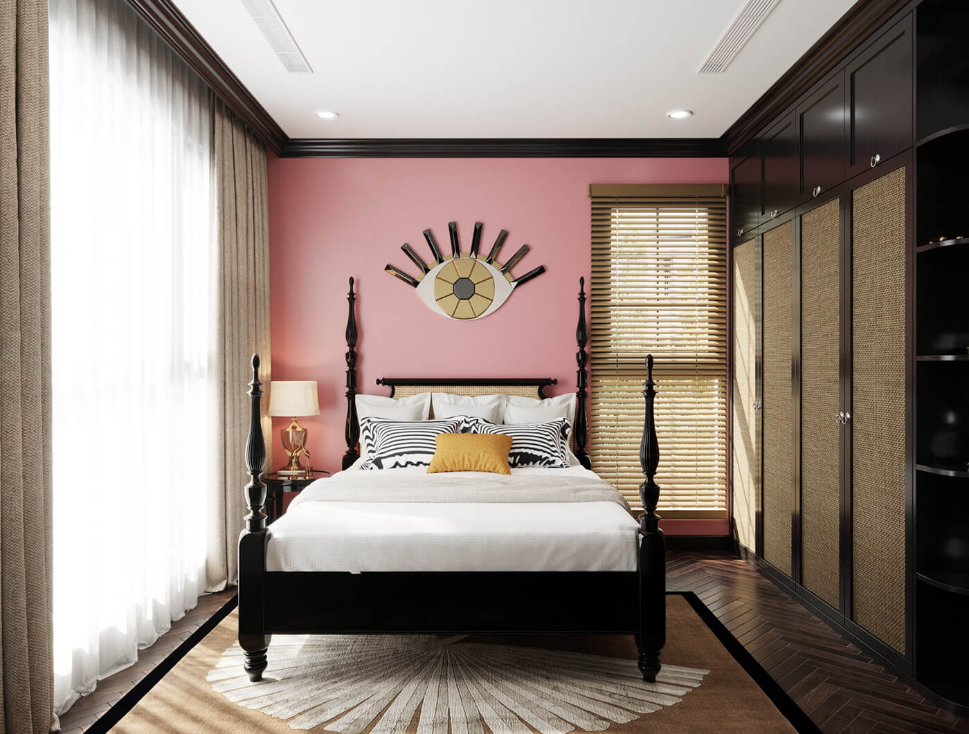Ý tưởng phòng ngủ màu hồng phong cách Indochine