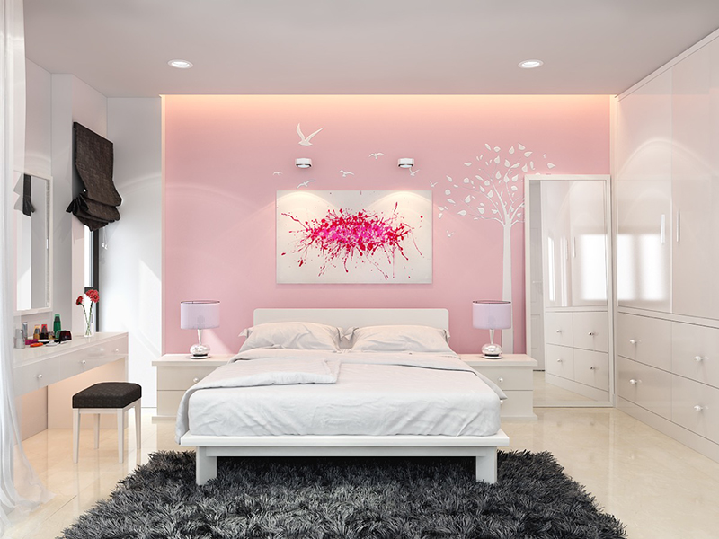 Phòng ngủ tông hồng trắng
