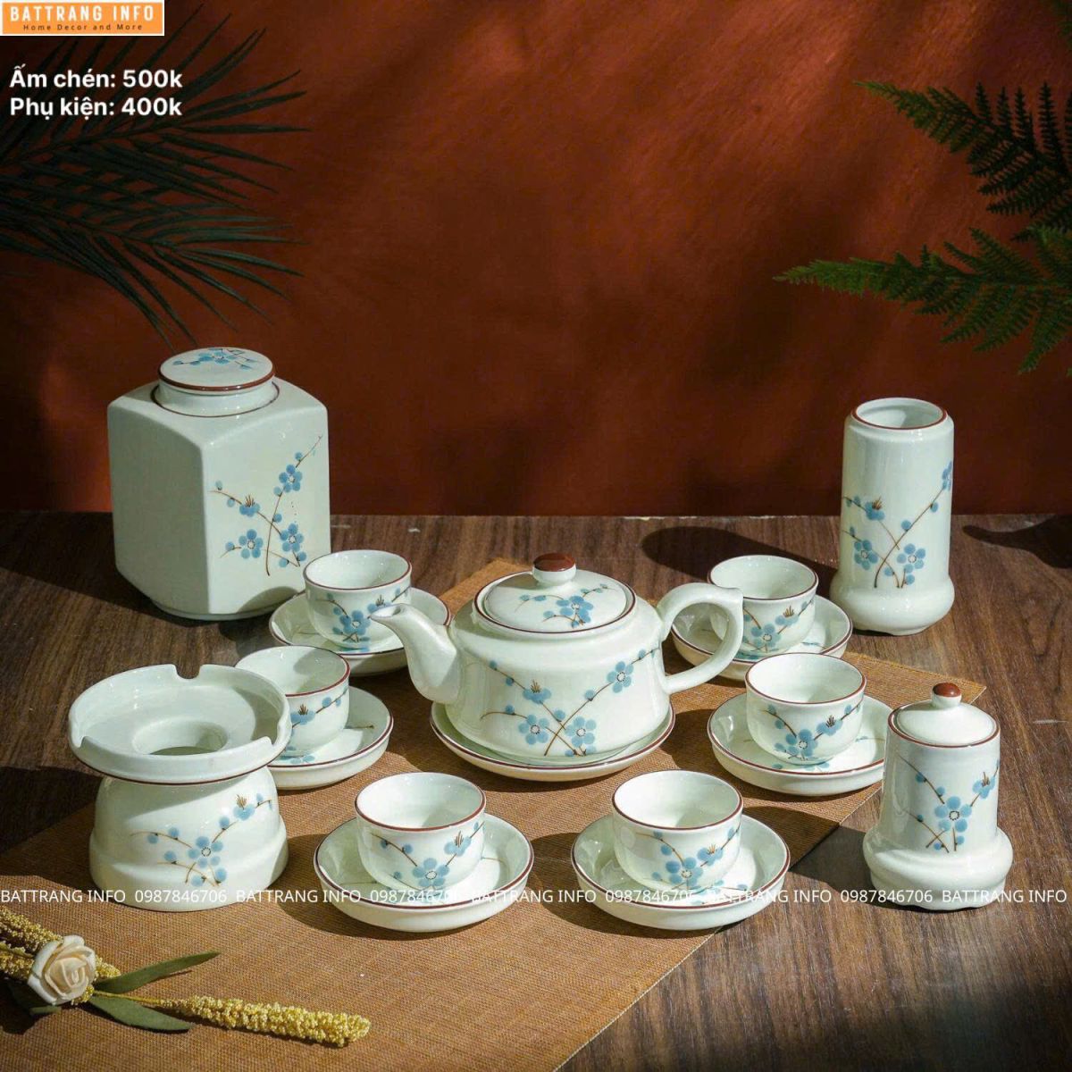 Bộ Ấm Chén Vẽ Hoa Cao Cấp Bát Tràng