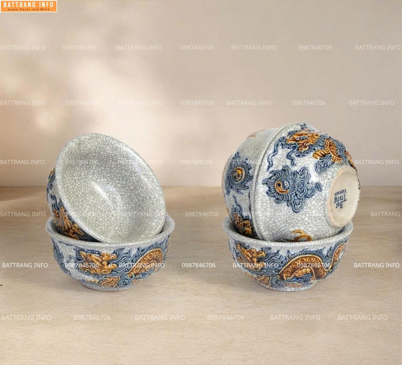 Bát Cúng Men Rạn Đắp Nổi Cao Cấp Bát Tràng