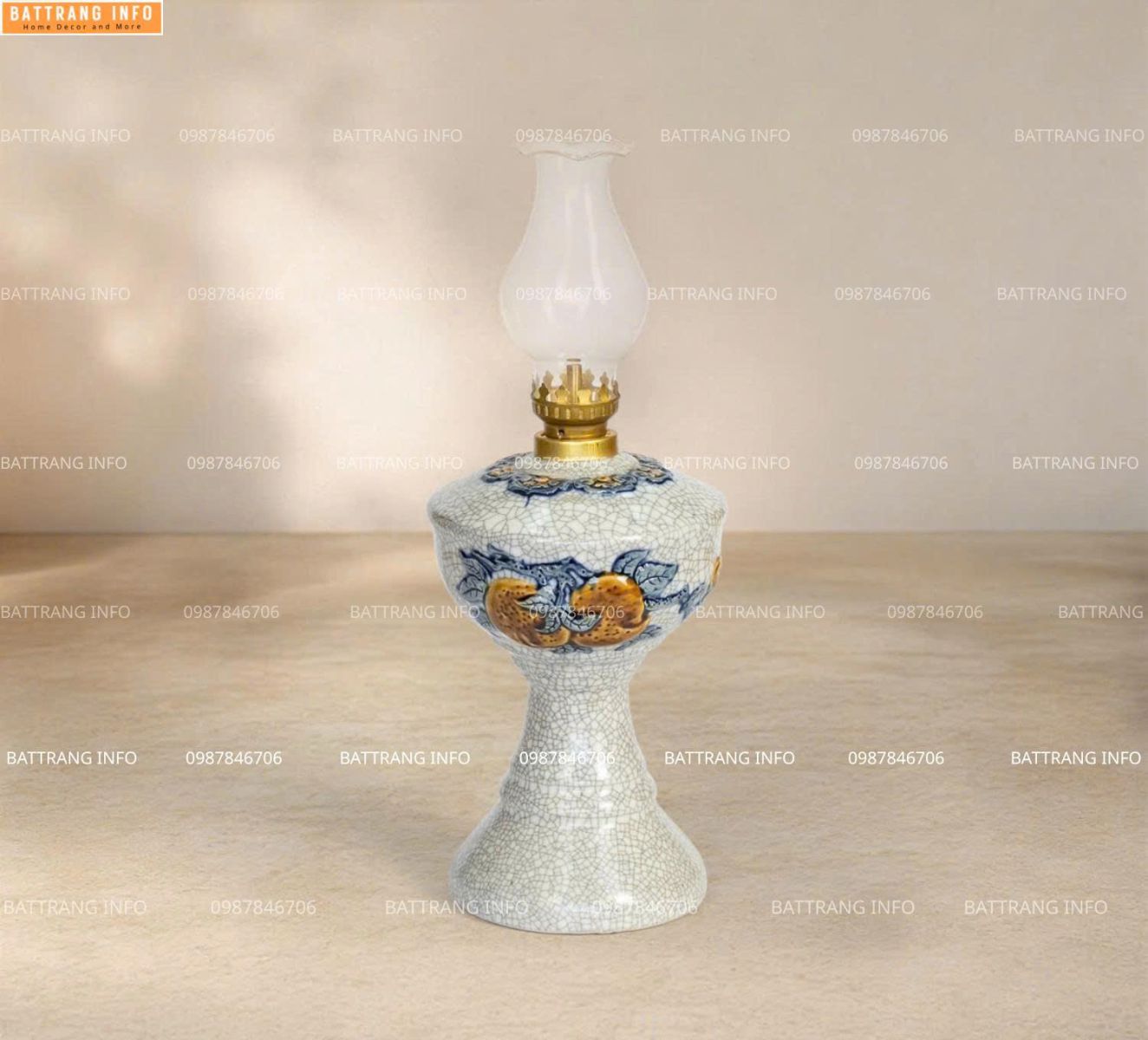 Đèn Dầu Men Rạn Đắp Nổi Cao Cấp Bát Tràng  H25