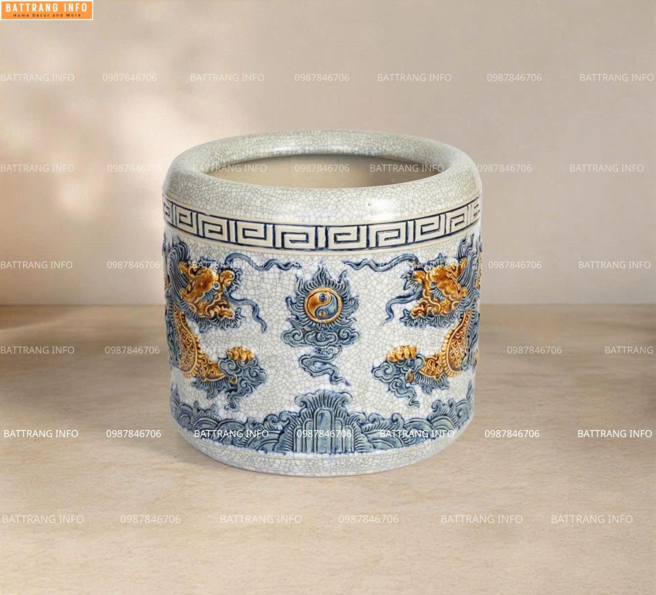 Bát Hương Men Rạn Đắp Nổi Cao Cấp Bát Tràng  p18 2