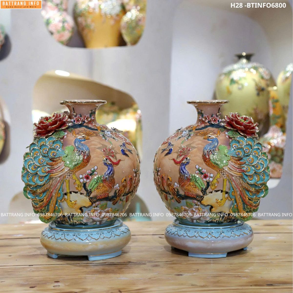 Hướng Dẫn Mua Cặp Bình Hút Lộc Công Danh Phú Quý Cao 28cm Đắp Nổi Vẽ Vàng 24K Cao Cấp Bát Tràng Tại Gốm Sứ Battrang.info