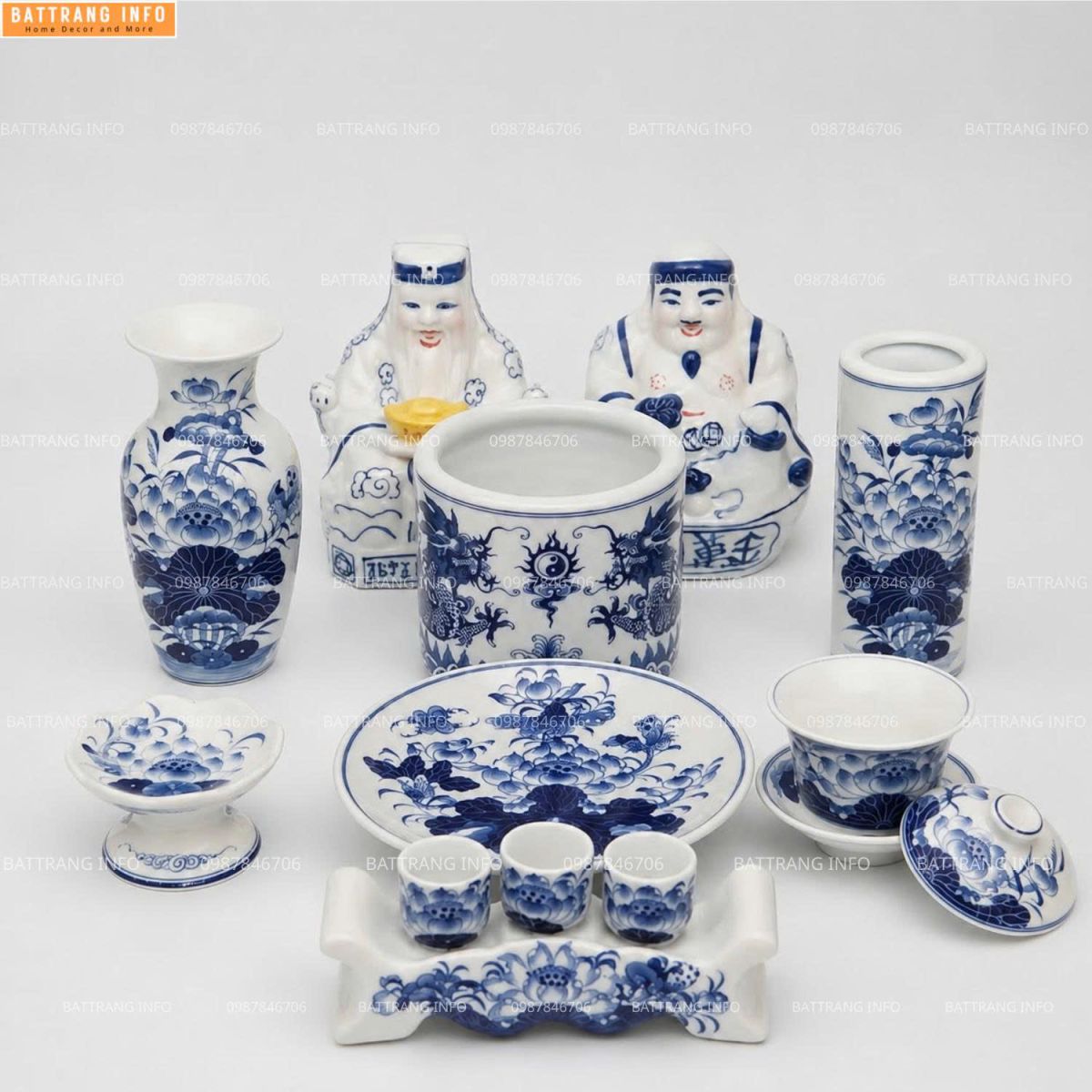 Mua Bộ Đồ Thờ Men Xanh Lam Vẽ Tay Cao Cấp Bát Tràng Cho Ban Thờ Thần Tài Ở Đâu Hà Nội