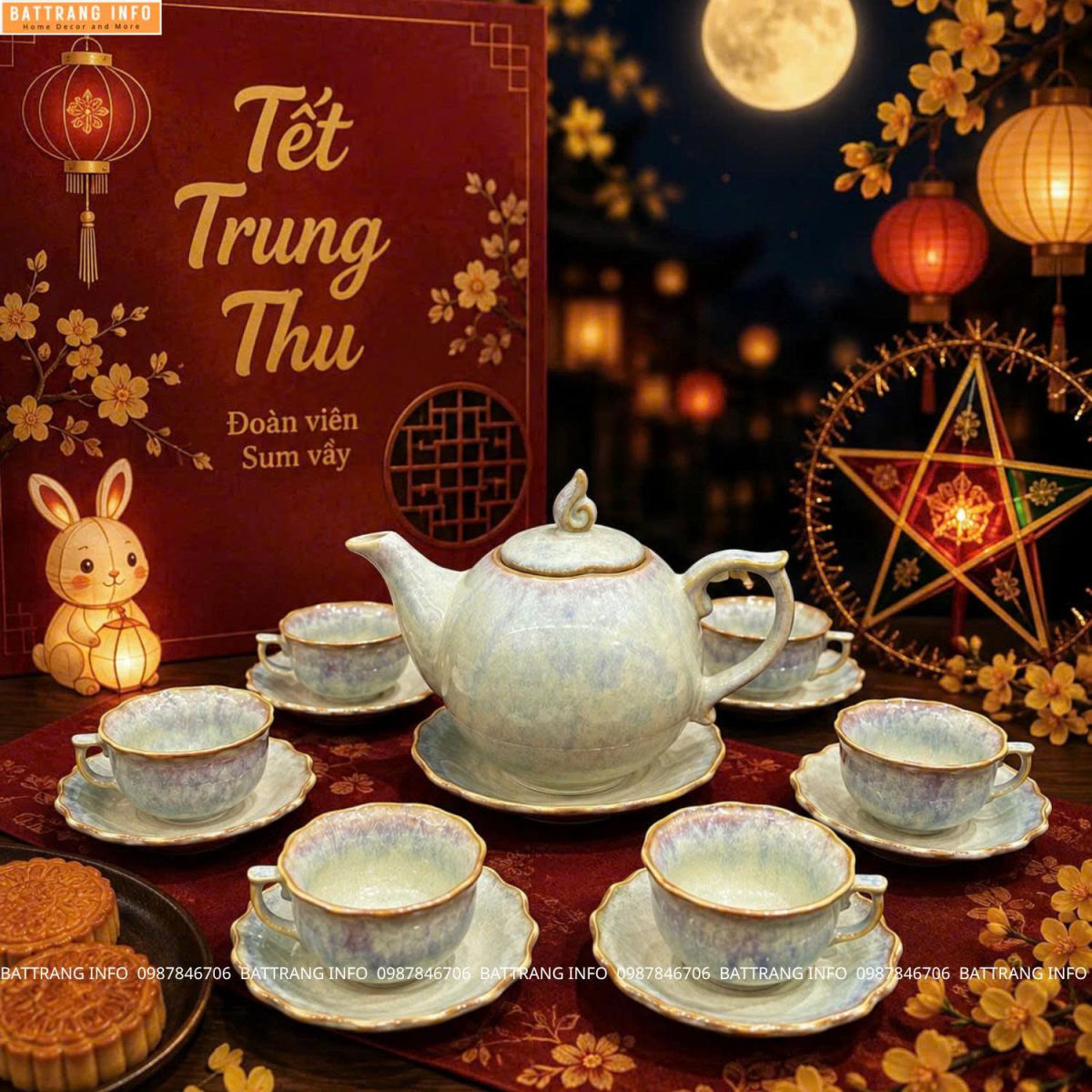 Bộ ấm chén men hỏa biến cao cấp Bát Tràng