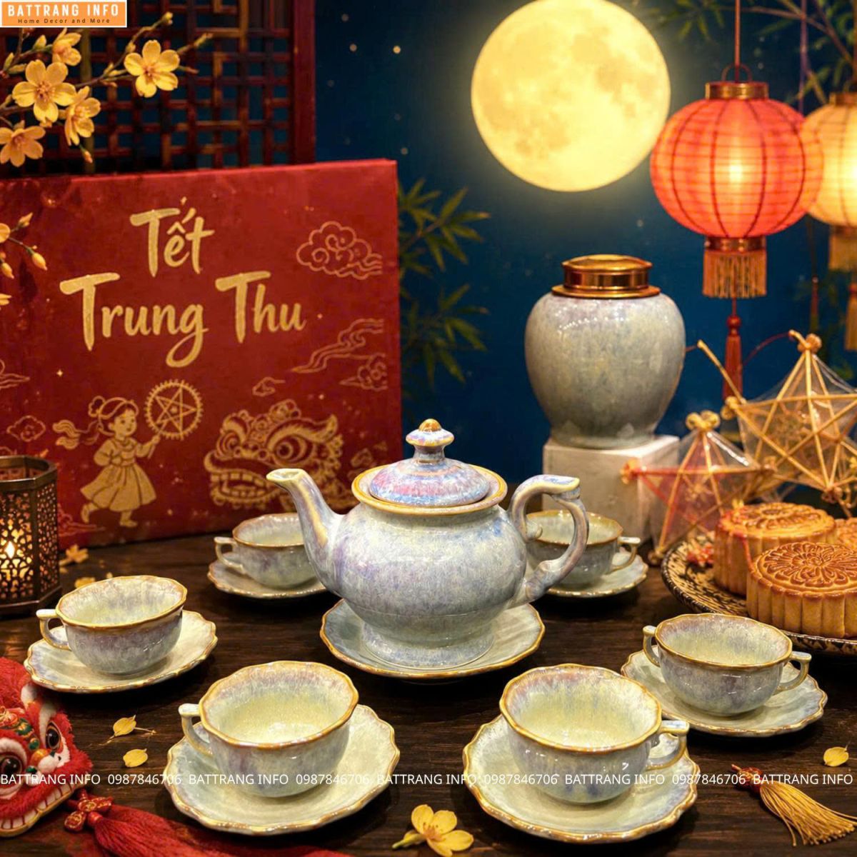 Bộ ấm chén men hỏa biến cao cấp Bát Tràng