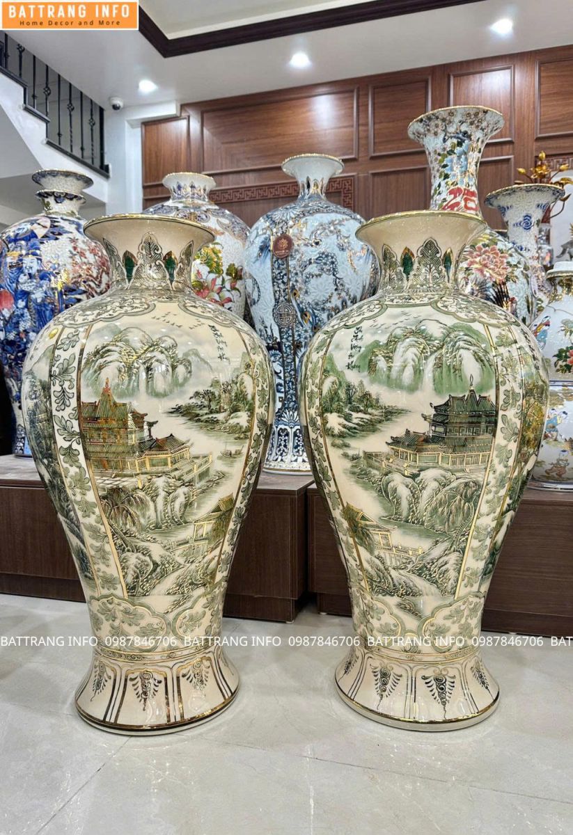 Mua Cặp Mai Bình Tứ Cảnh Sơn Thủy Men Hoàng Thổ Cao 82cm Vẽ Vàng 24K Ở Đâu Uy Tín?
