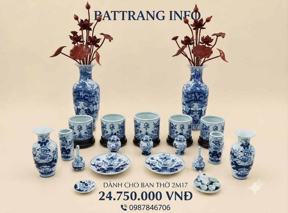 Mua bộ đồ thờ men xanh lam vẽ tay cao cấp Bát Tràng ở đâu uy tín tại Hà Nội?