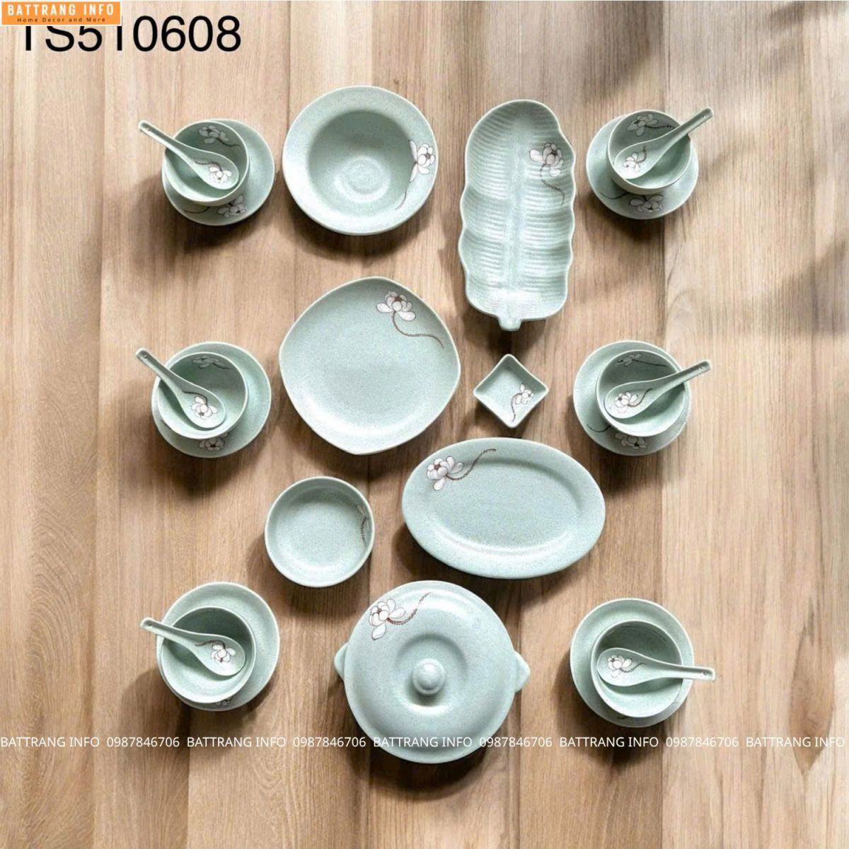 Bộ đồ ăn Ngọc Liên Hoa cao cấp Bát Tràng