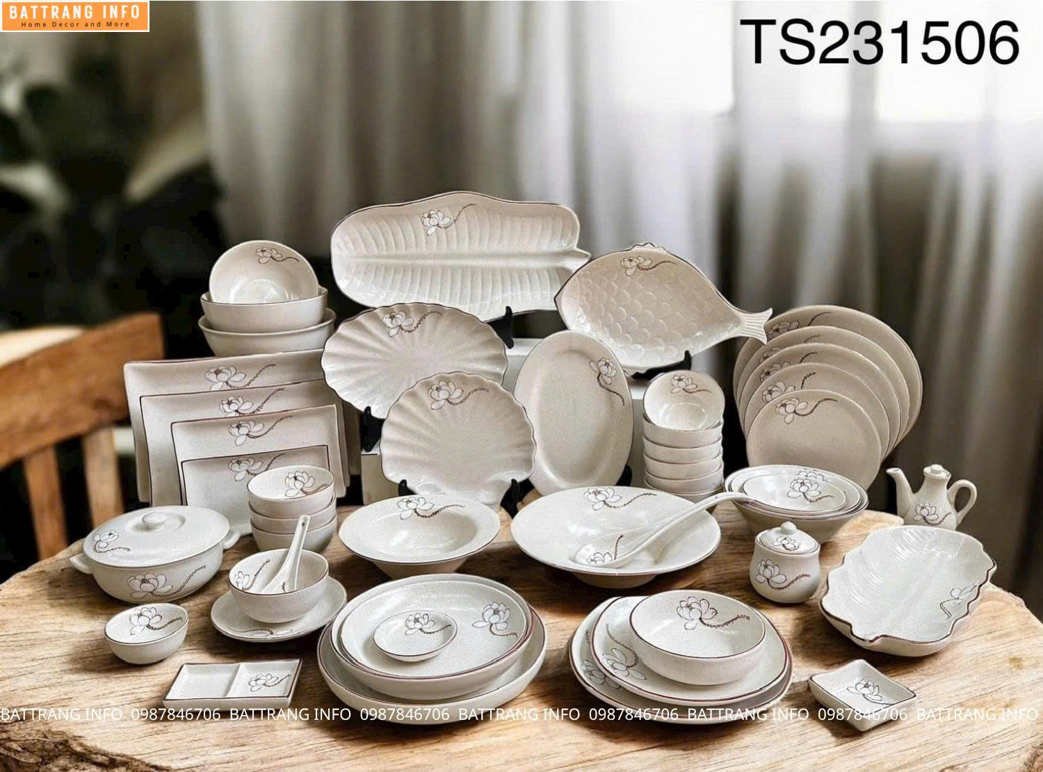 Bộ đồ ăn Tuyết Liên Hoa cao cấp Bát Tràng