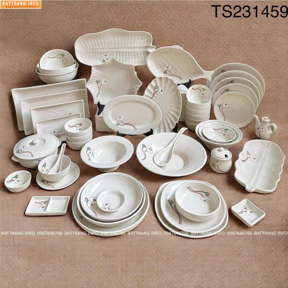 Bộ đồ ăn Tuyết Liên Hoa cao cấp Bát Tràng