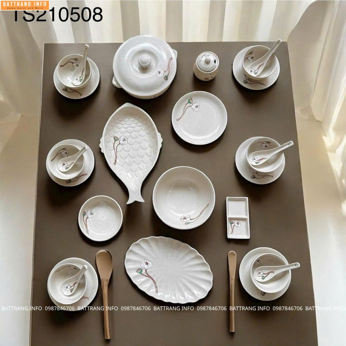 Bộ đồ ăn Tuyết Liên Hoa cao cấp Bát Tràng