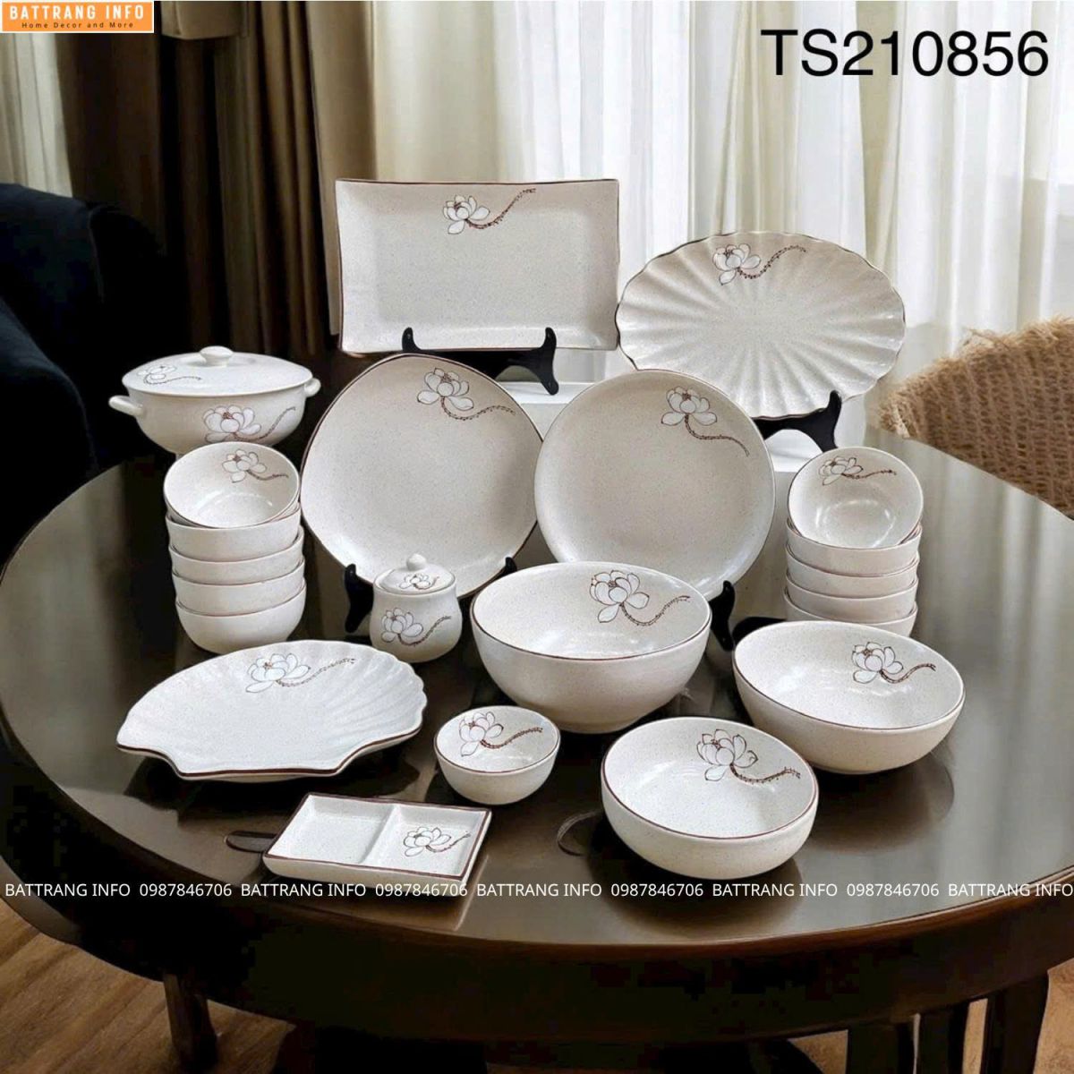 Bộ đồ ăn Tuyết Liên Hoa cao cấp Bát Tràng