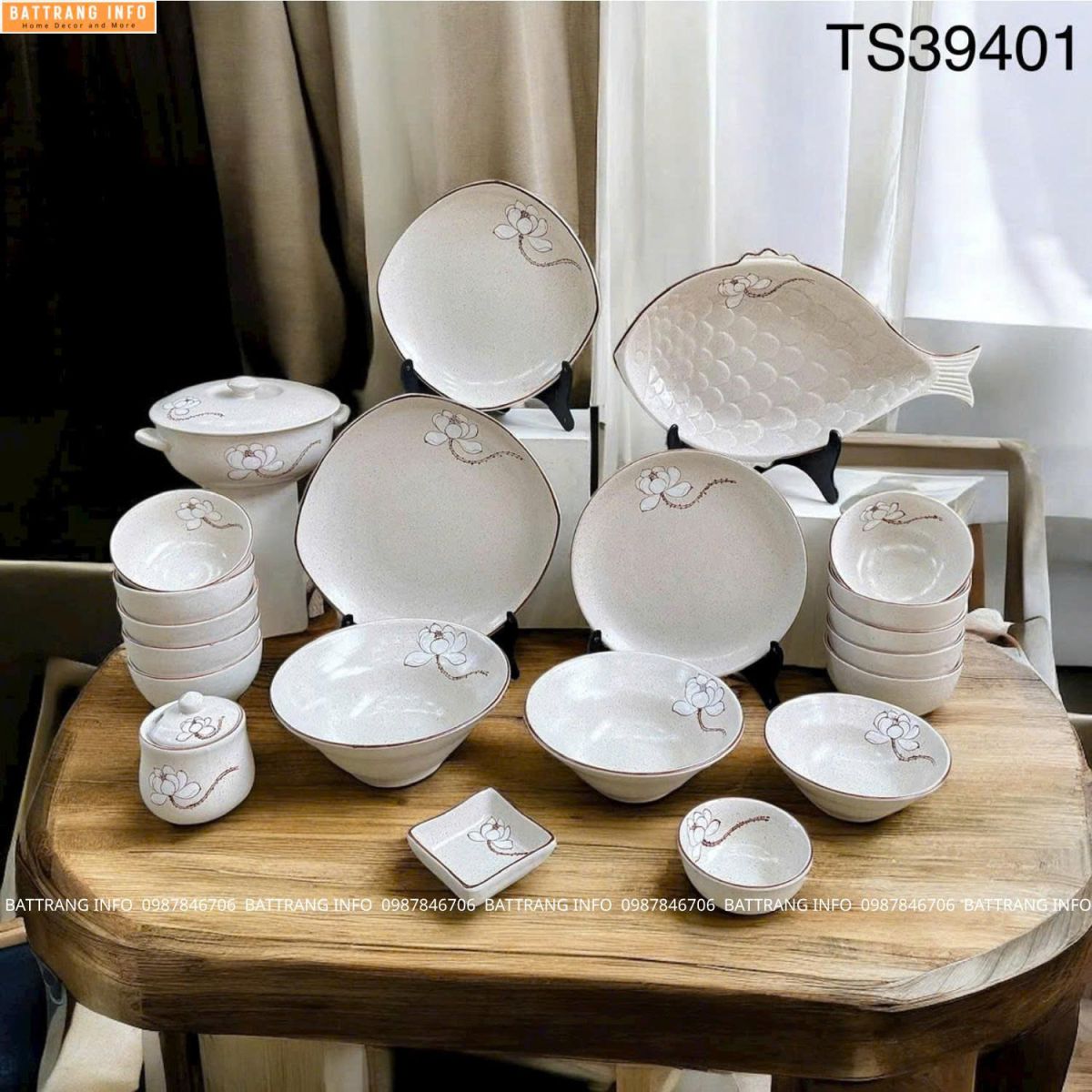 Bộ đồ ăn Tuyết Liên Hoa cao cấp Bát Tràng