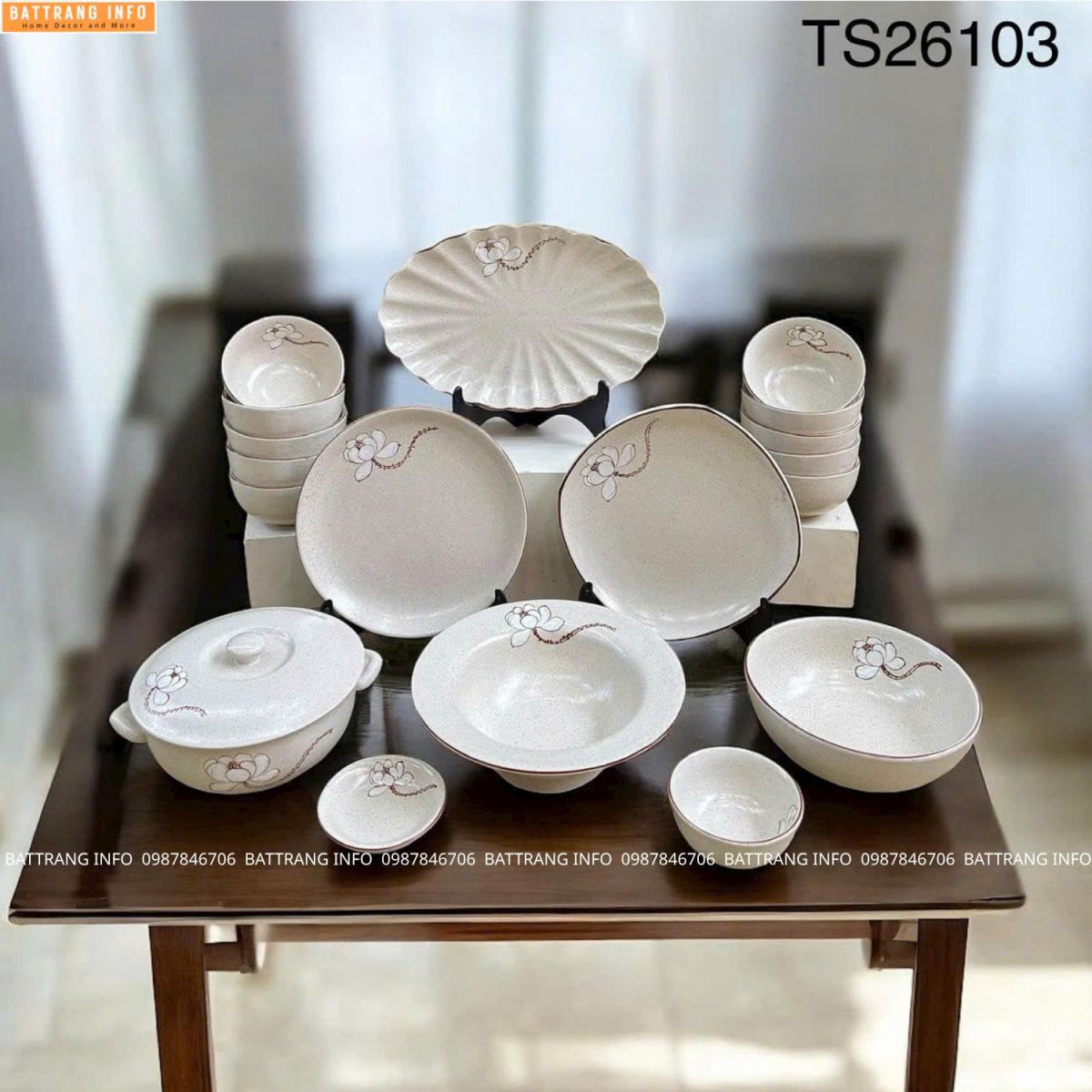 Bộ đồ ăn Tuyết Liên Hoa cao cấp Bát Tràng