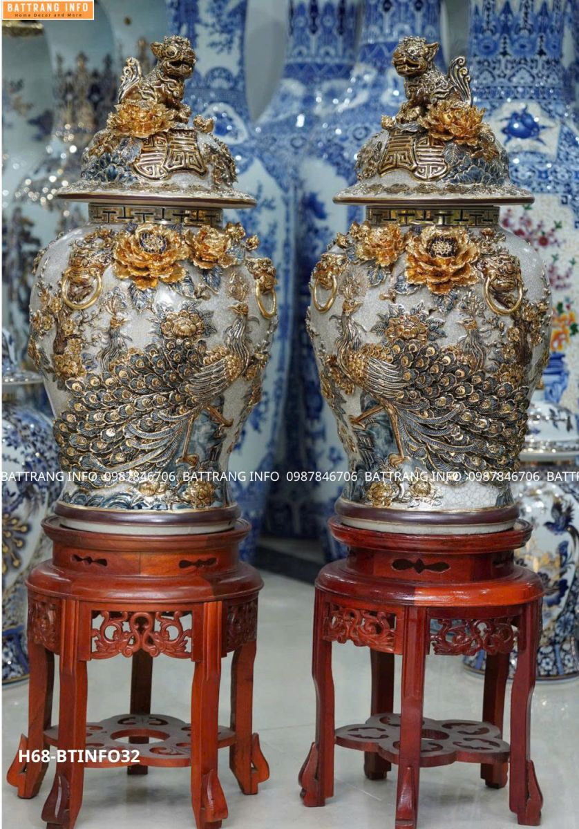 Mua Cặp choé Công danh phú quý men rạn đắp nổi vẽ vàng cao 68cm cao cấp Bát Tràng ở đâu?