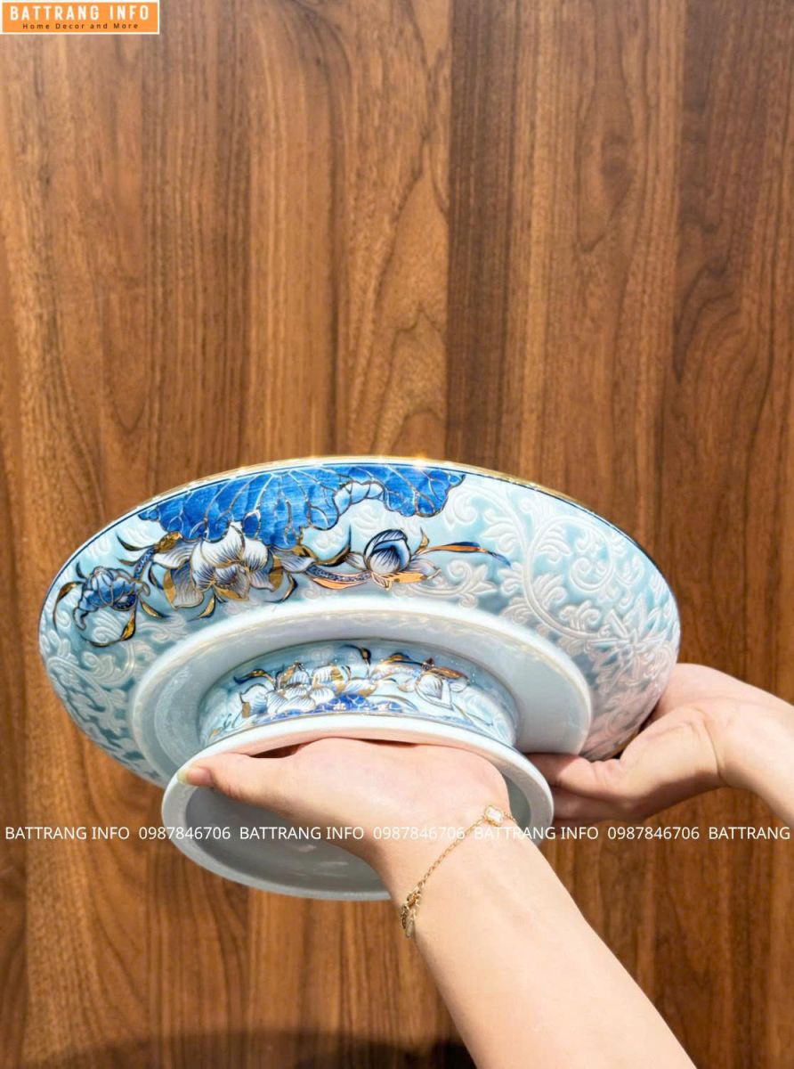 Mâm Bồng Gấm Vẽ Vàng Cao Cấp Bát Tràng 2