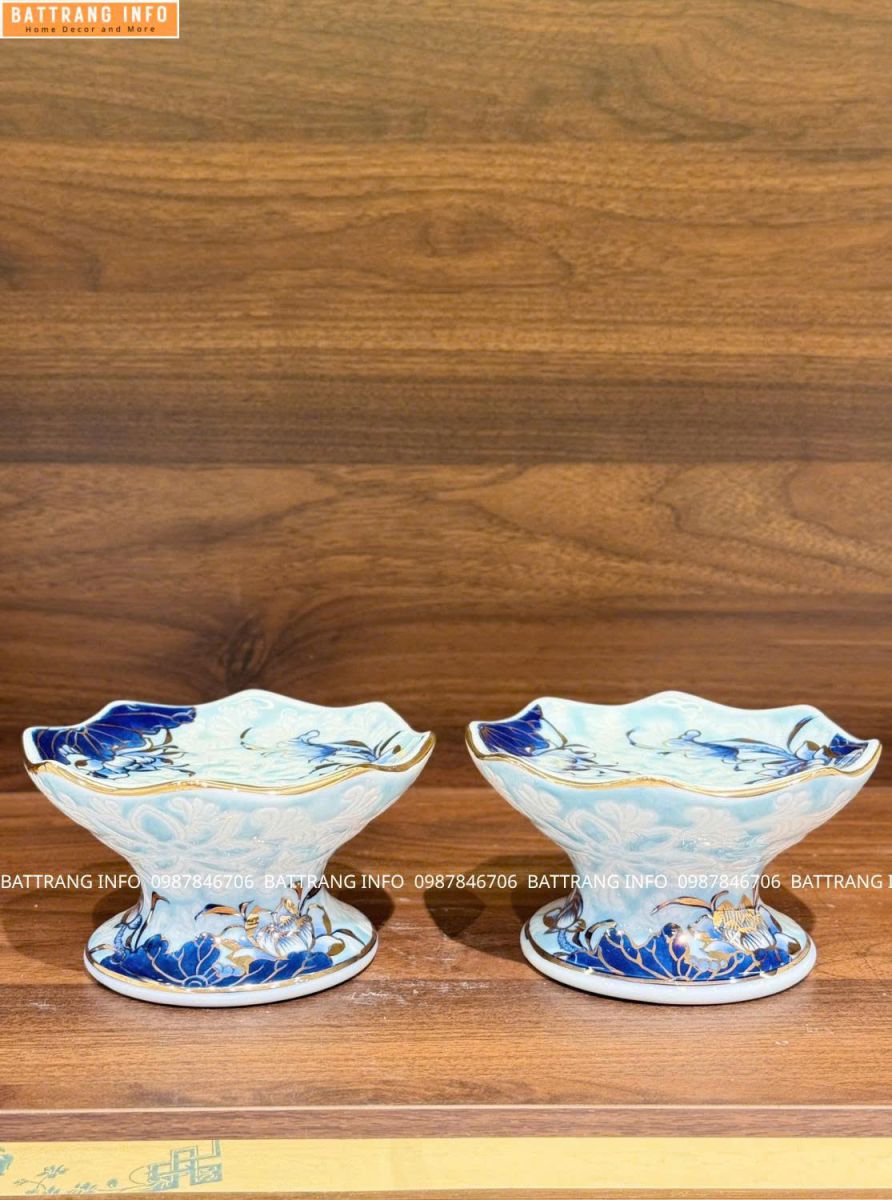 Chân Nến Gấm Vẽ Vàng Cao Cấp Bát Tràng