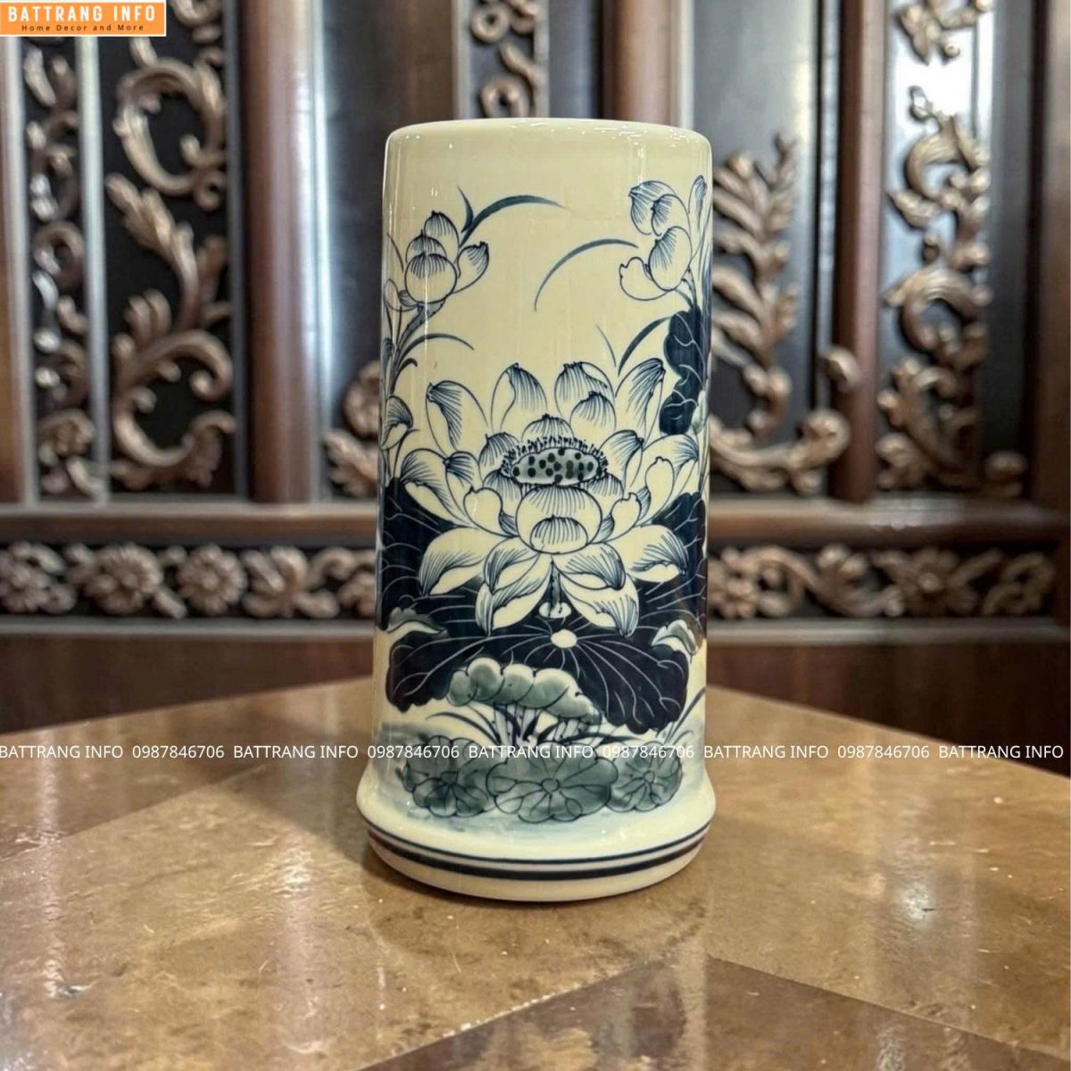 Ống Hương Men Chàm Cổ Cao Cấp Bát Tràng