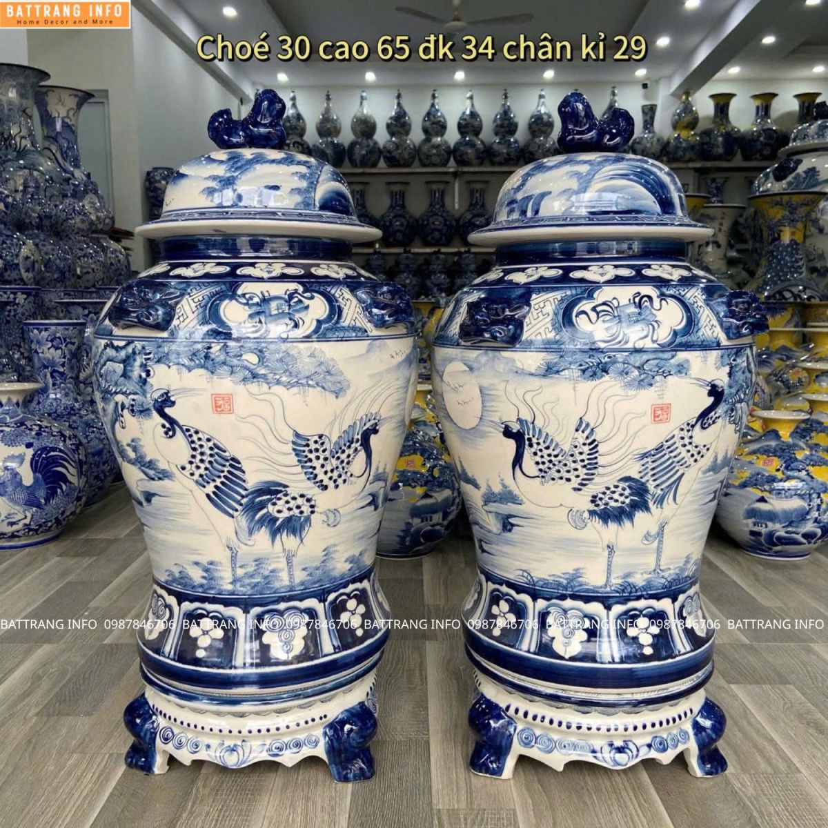 Cặp Chóe Tùng Hạc Cao Cấp Bát Tràng