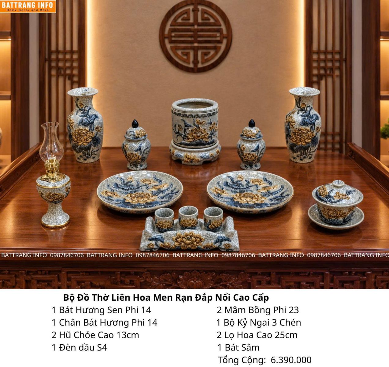 Mua Bộ Đồ Thờ Men Rạn Đắp Nổi Hoa Sen Cao Cấp Bát Tràng Ở Đâu Hà Nội?