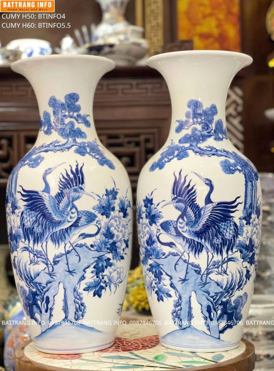 Cửa Hàng Bán Lọ Hoa Tùng Hạc Men Lam Vẽ Tay Cao Cấp Bát Tràng Giá Rẻ Ở Hà Nội