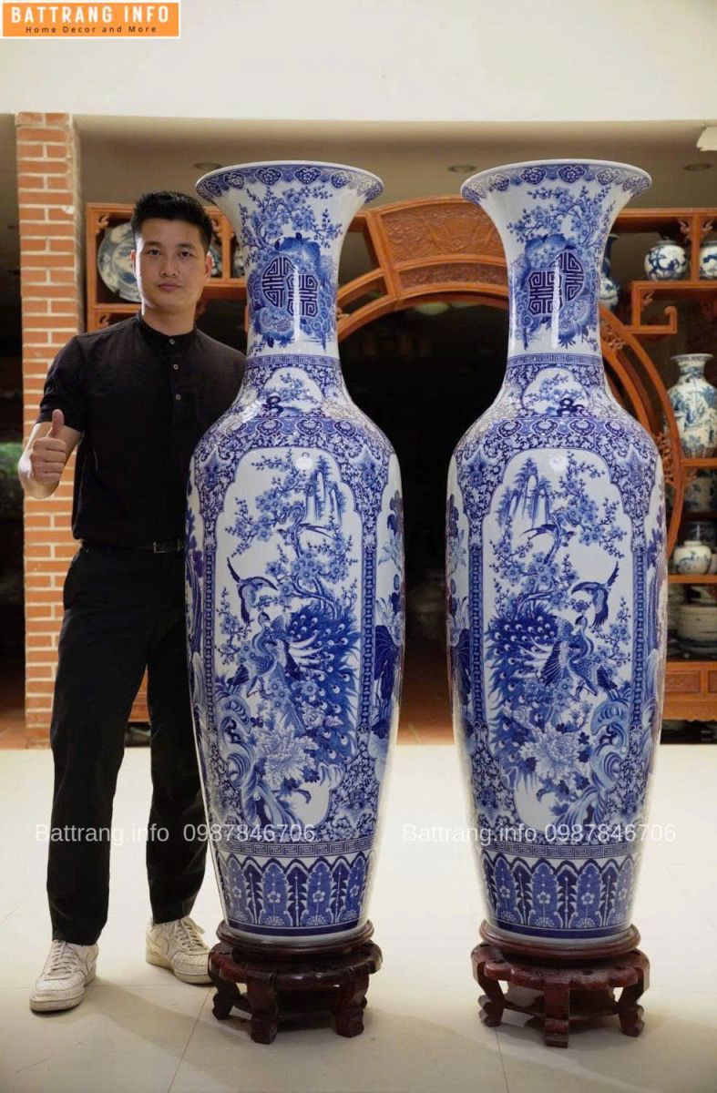 Lộc Bình Tứ Cảnh Men Lam Khử 1m8 Cao Cấp Bát Tràng