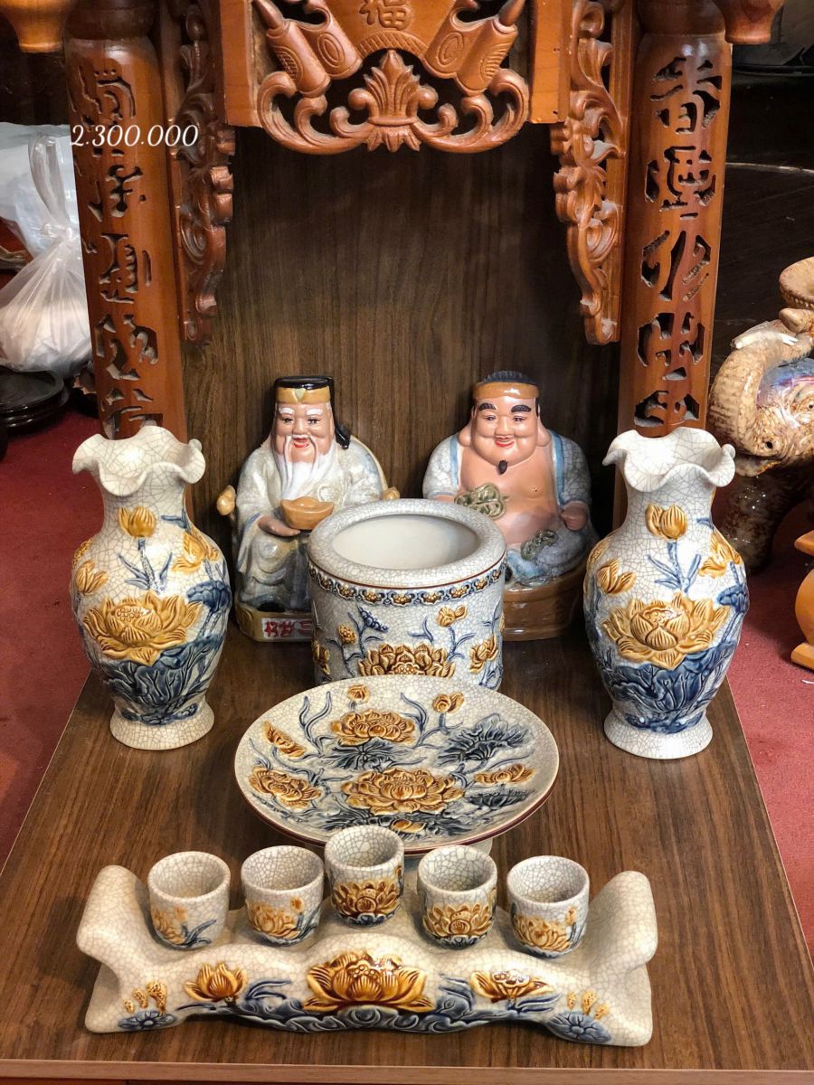 Bộ Đồ Thờ Thần Tài Men Rạn Nổi