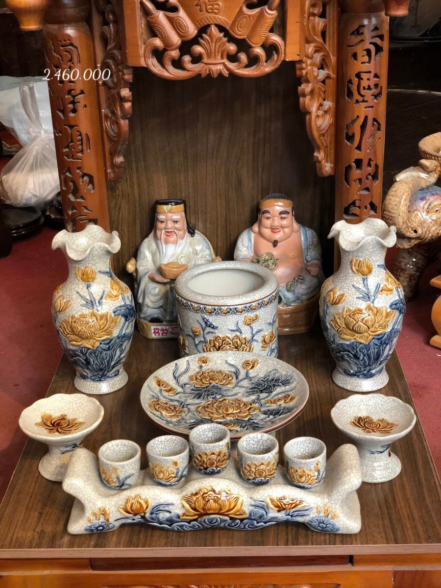 Bộ Đồ Thờ Thần Tài Men Rạn Nổi