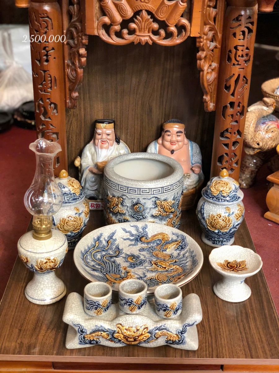 Bộ Đồ Thờ Thần Tài Men Rạn Nổi