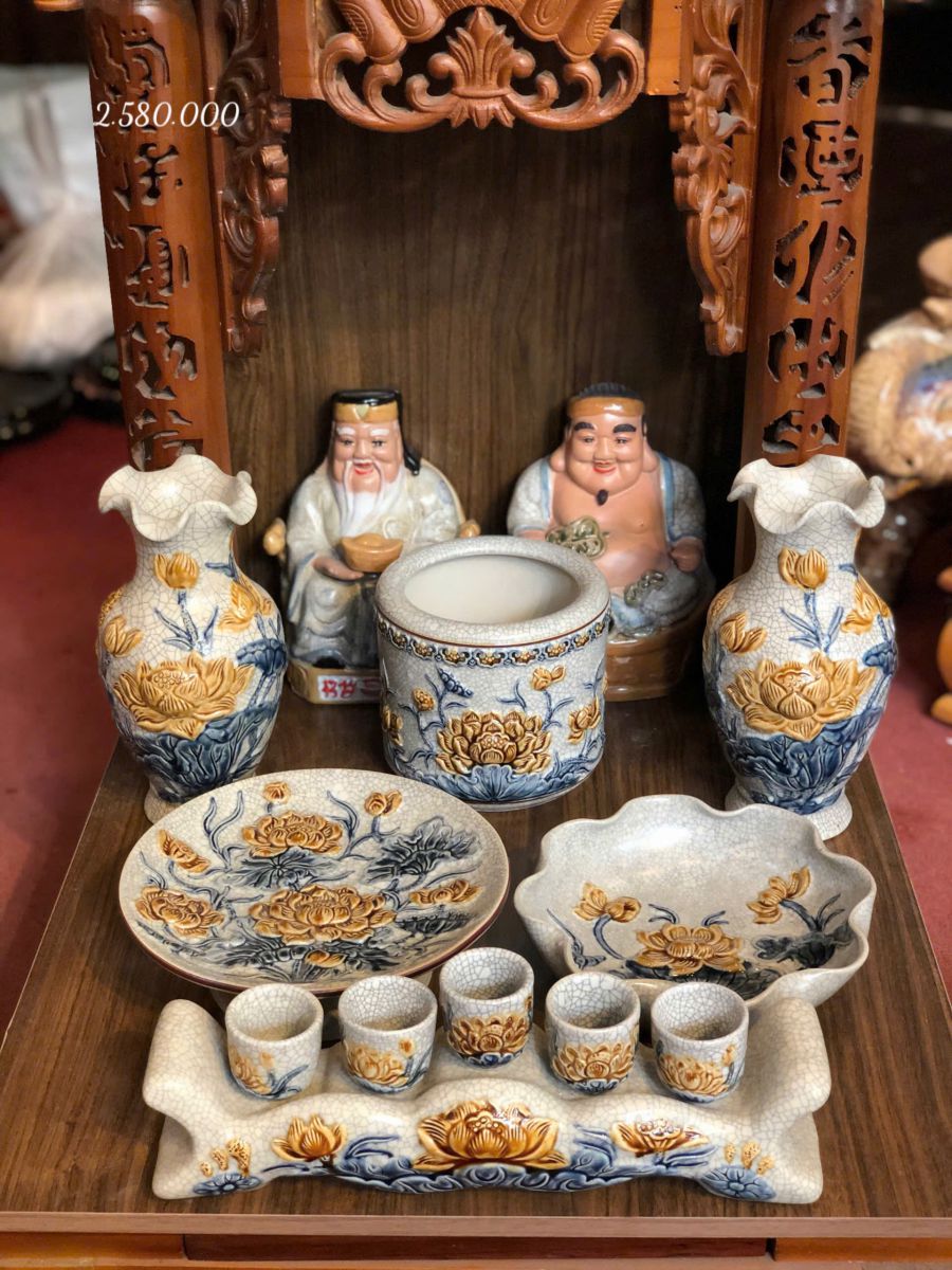 Bộ Đồ Thờ Thần Tài Men Rạn Nổi