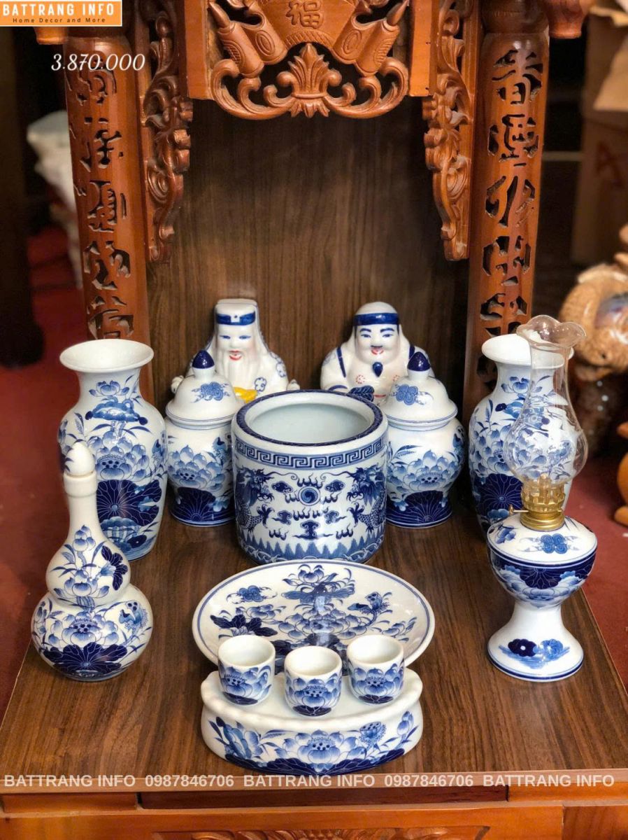 BỘ ĐỒ THỜ THẦN TÀI MEN LAM XANH CAO CẤP BÁT TRÀNG