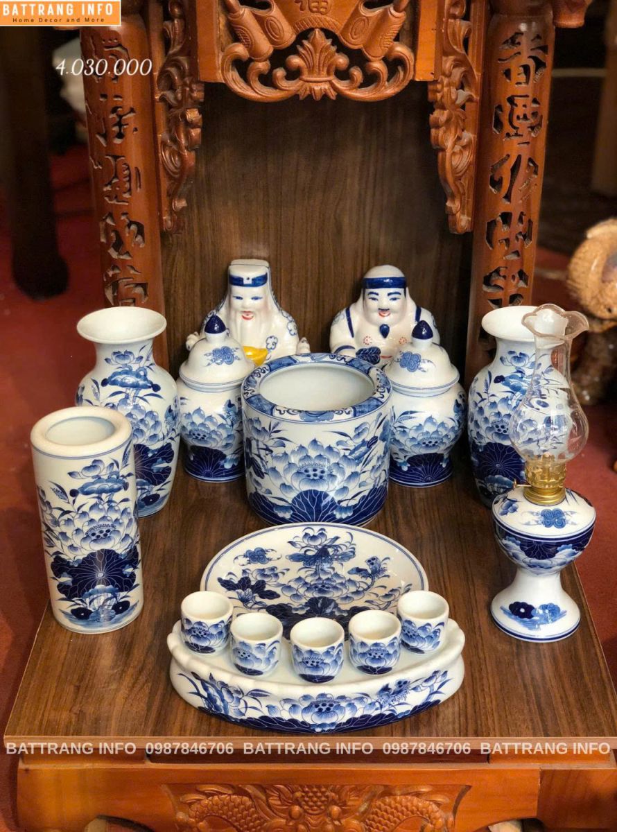 BỘ ĐỒ THỜ THẦN TÀI MEN LAM XANH CAO CẤP BÁT TRÀNG