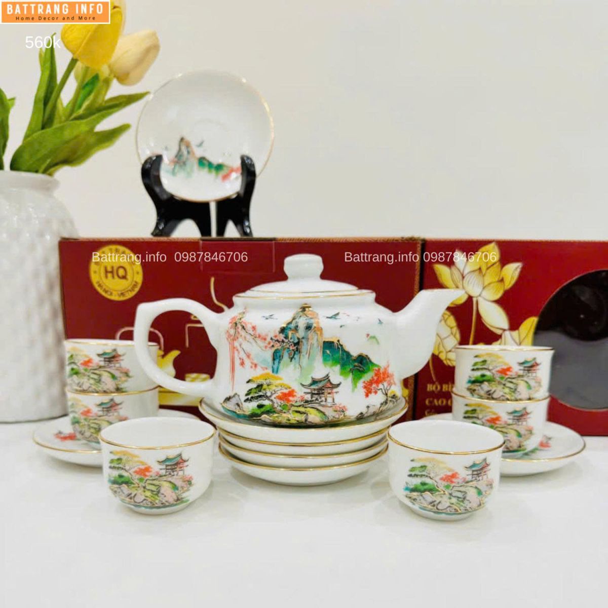 BỘ ẤM CHÉN VẼ CẢNH SƠN THUỶ