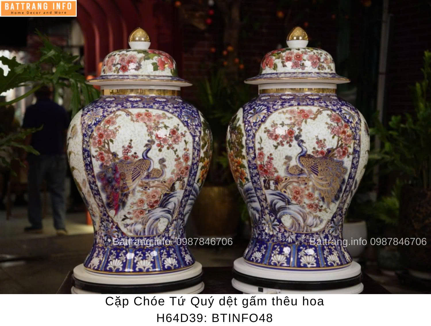 CHOÉ TỨ CẢNH DỆT GẤM THÊU HOA CAO 64CM