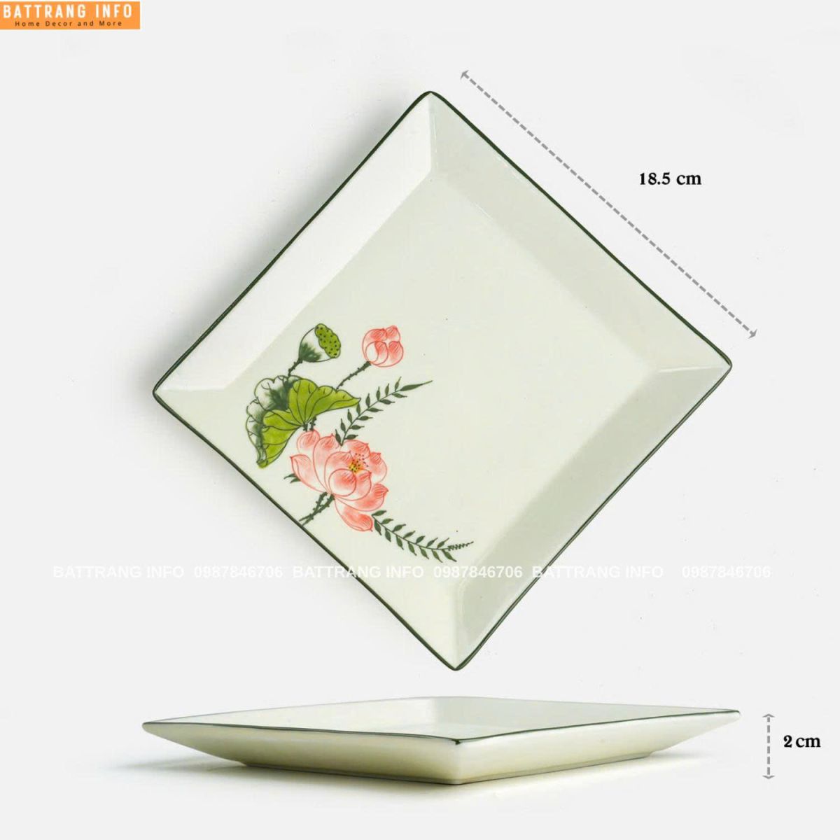 Đĩa Vuông Sen Hồng P18