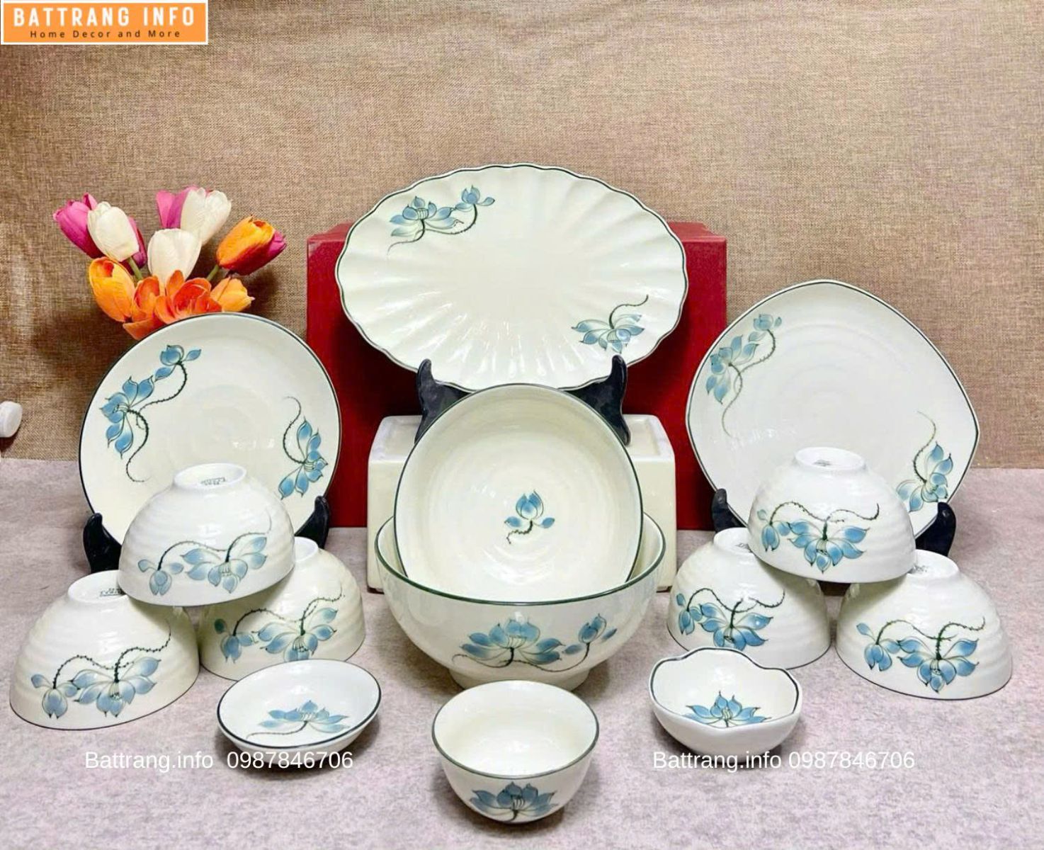 BỘ BÁT ĐĨA SEN XANH M904