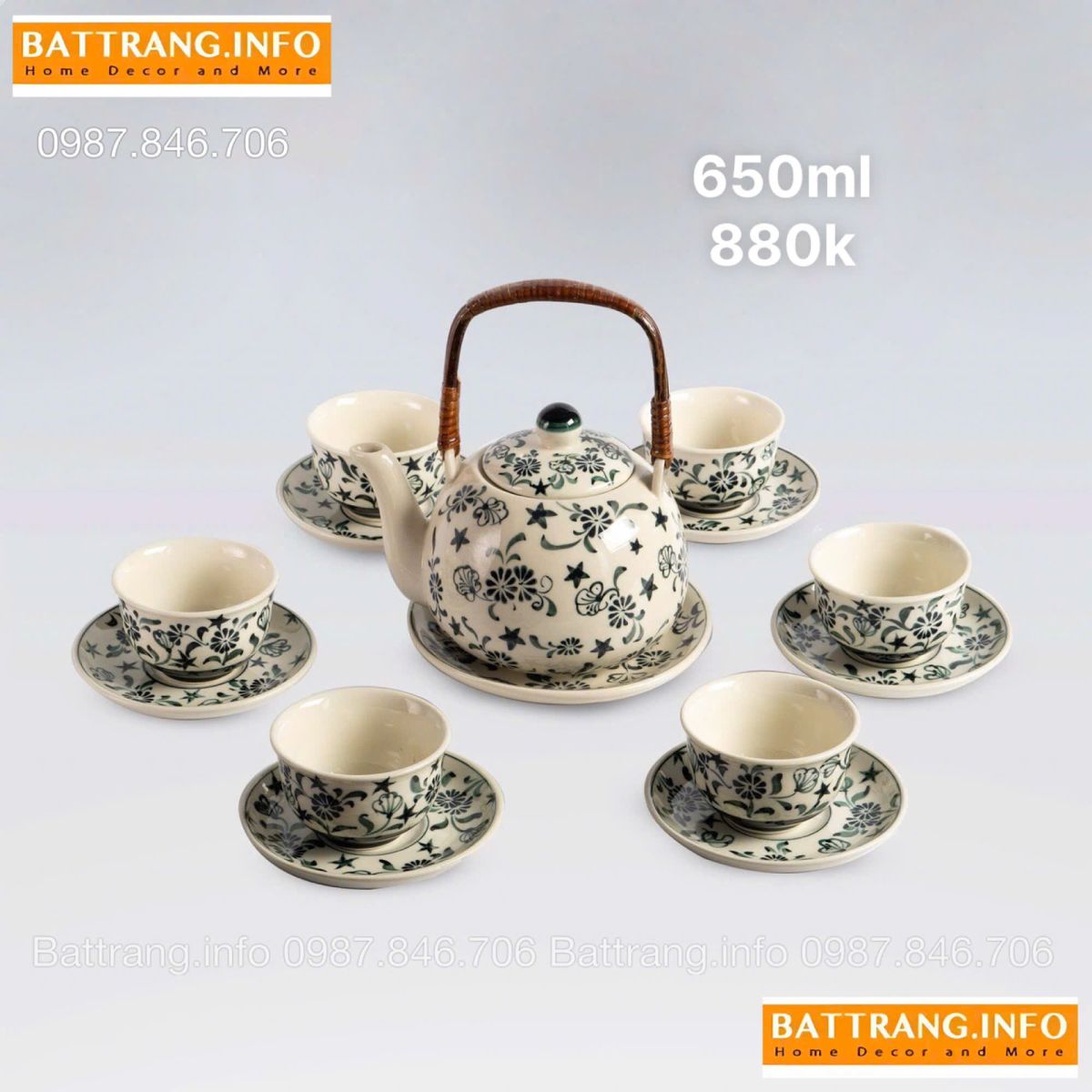 Ấm Chén Vẽ Hoa Dây 880