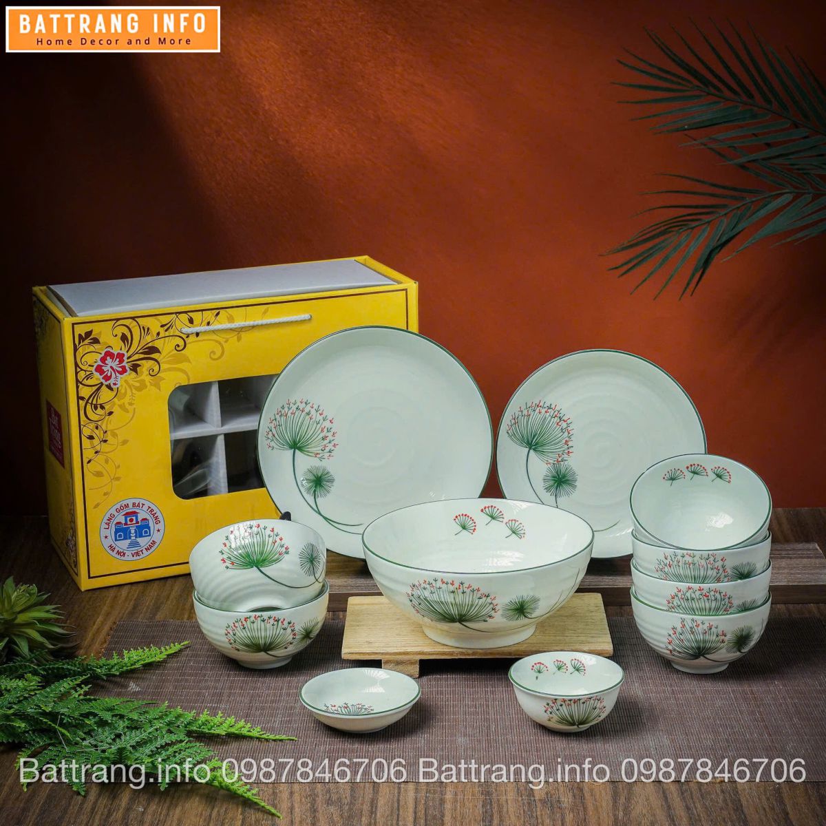 Bộ Bát Đĩa Quà Tặng Cao Cấp Bát Tràng - Bồ Công Anh