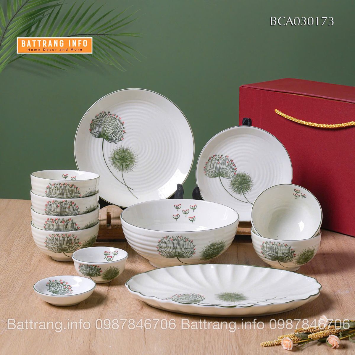 Bộ Bát Đĩa Quà Tặng Cao Cấp Bát Tràng - Bồ Công Anh