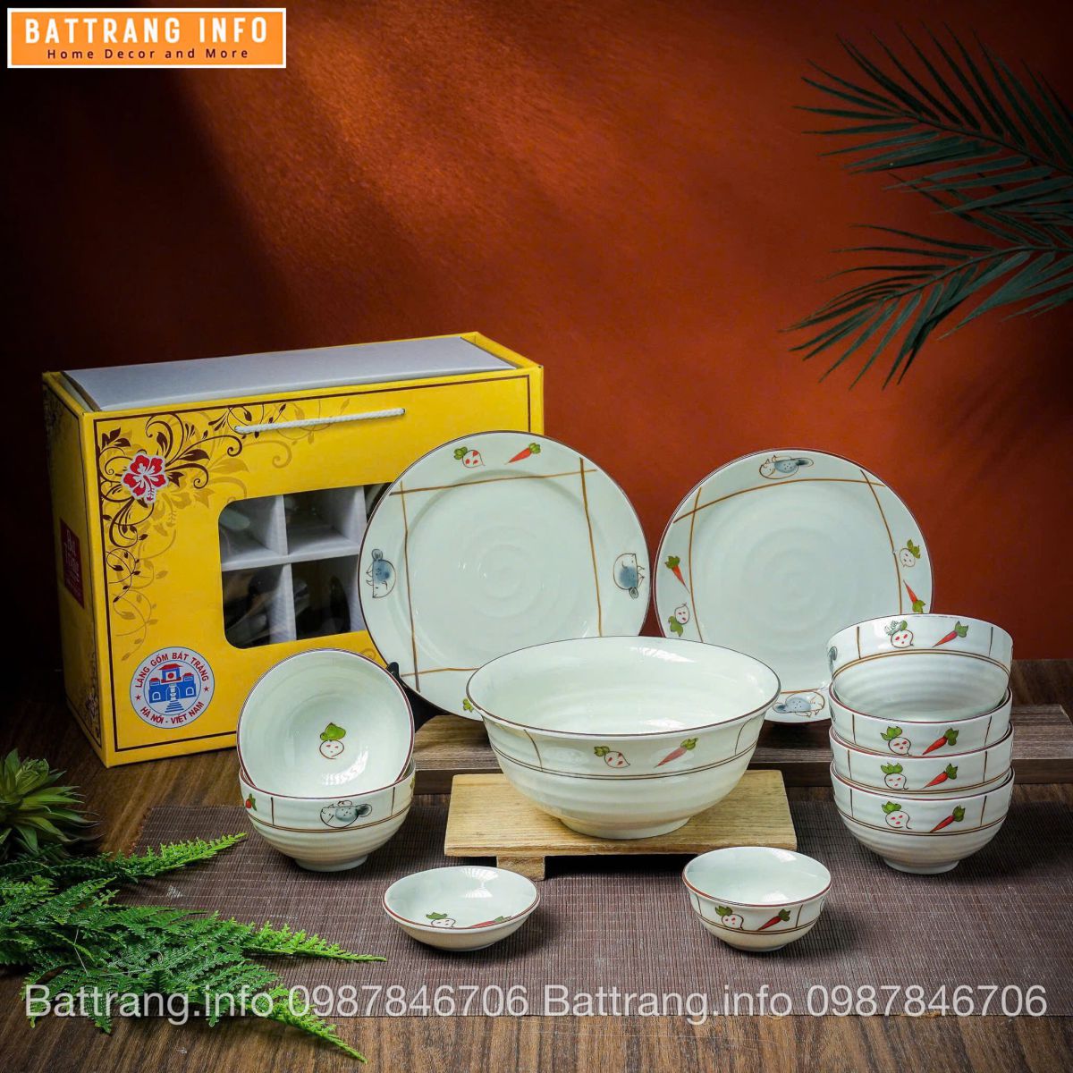 Bộ Bát Đĩa Quà Tặng Cao Cấp Bát Tràng - Củ Quả