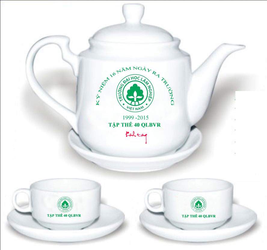 Đh Lâm nghiệp Việt Nam tặng ấm chén in logo